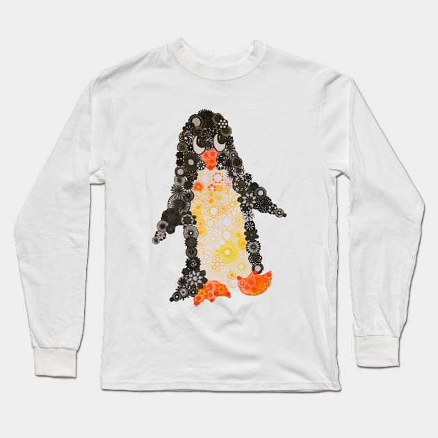 Spirograph Penguin: a Patterned Spirograph Collage Long Sleeve T-Shirt by RachelEDesigns